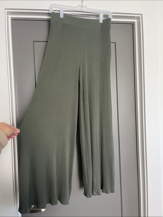By Together Pants - By Together Wide-Leg Knit Ribbed Pants in Olive Green